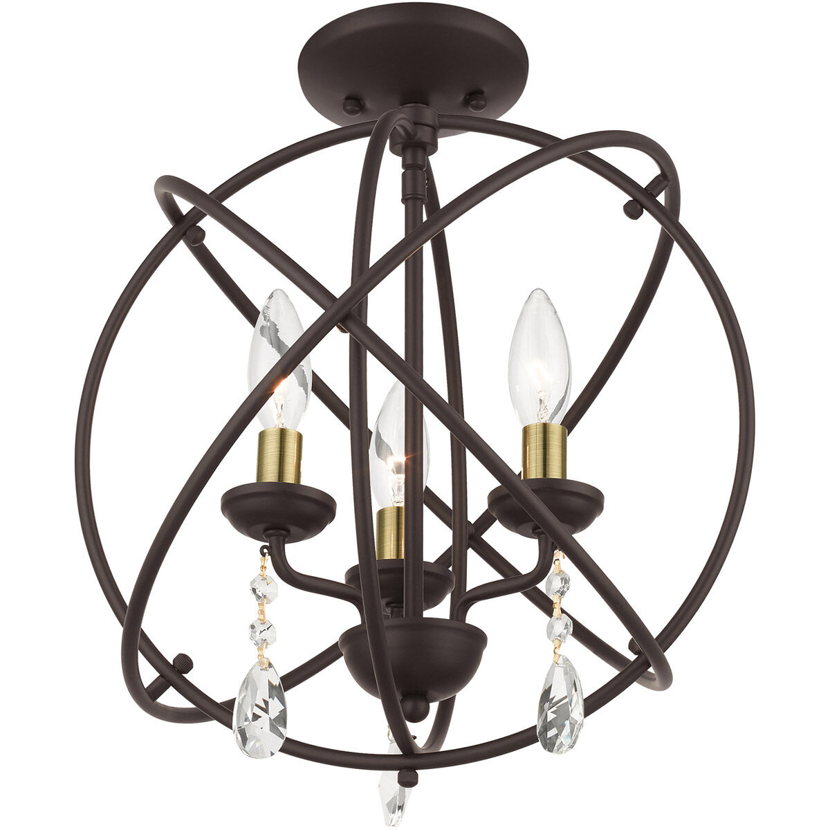 Aria 3 Light 15.5 inch Bronze Convertible Chandelier / Semi Flush Ceiling Light
