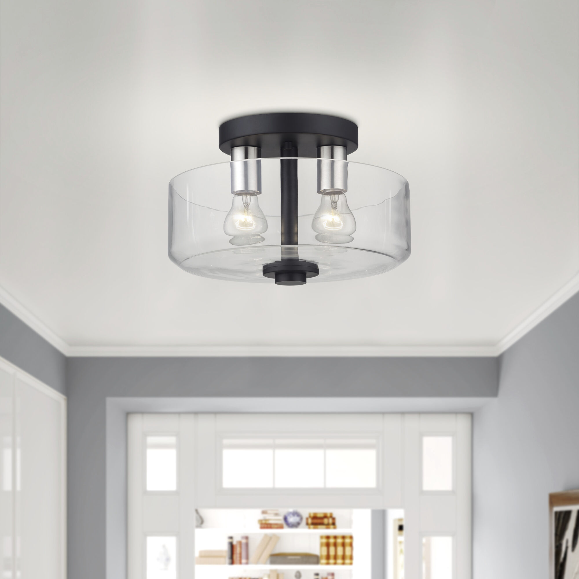 Whitworth 2 Light 12.25 inch Black with Brushed Nickel Accents Semi-Flush Ceiling Light