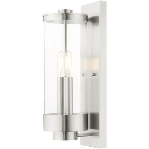 Hillcrest 2 Light 16 inch Brushed Nickel Outdoor Wall Lantern
