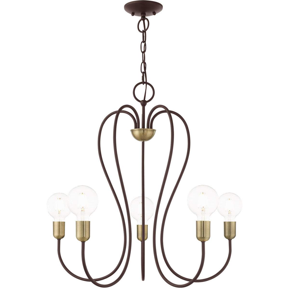 Lucerne 5 Light 24 inch Bronze with Antique Brass Accents Chandelier Ceiling Light