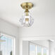 Brussels 1 Light 7 inch Natural Brass Crystal Semi-Flush Ceiling Light