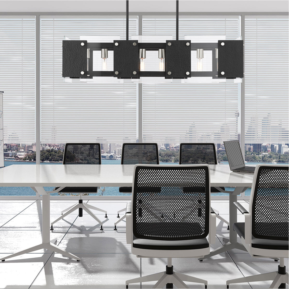 Barcelona 8 Light 44 inch Black with Brushed Nickel Accents Linear Chandelier Ceiling Light