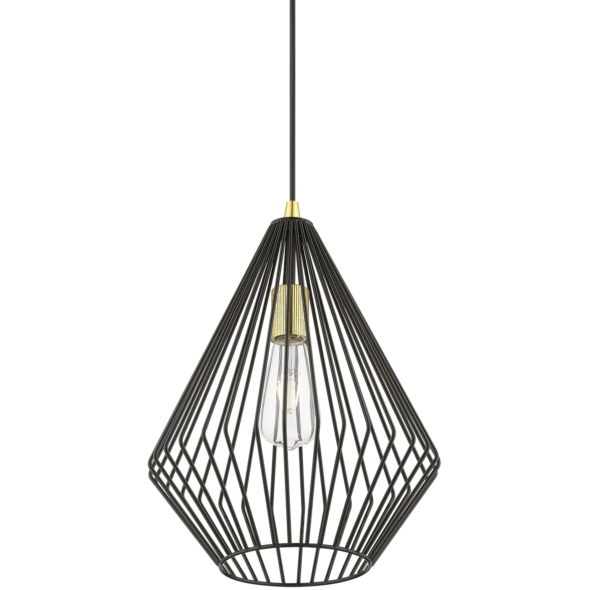 Linz 1 Light 12 inch Shiny Black with Polished Brass Accents Pendant Ceiling Light