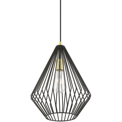 Linz 1 Light 12 inch Shiny Black with Polished Brass Accents Pendant Ceiling Light