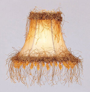 Chandelier Shade Champagne Silk Bell Clip Shade with Light Corn Silk Fringe and Beads Shade