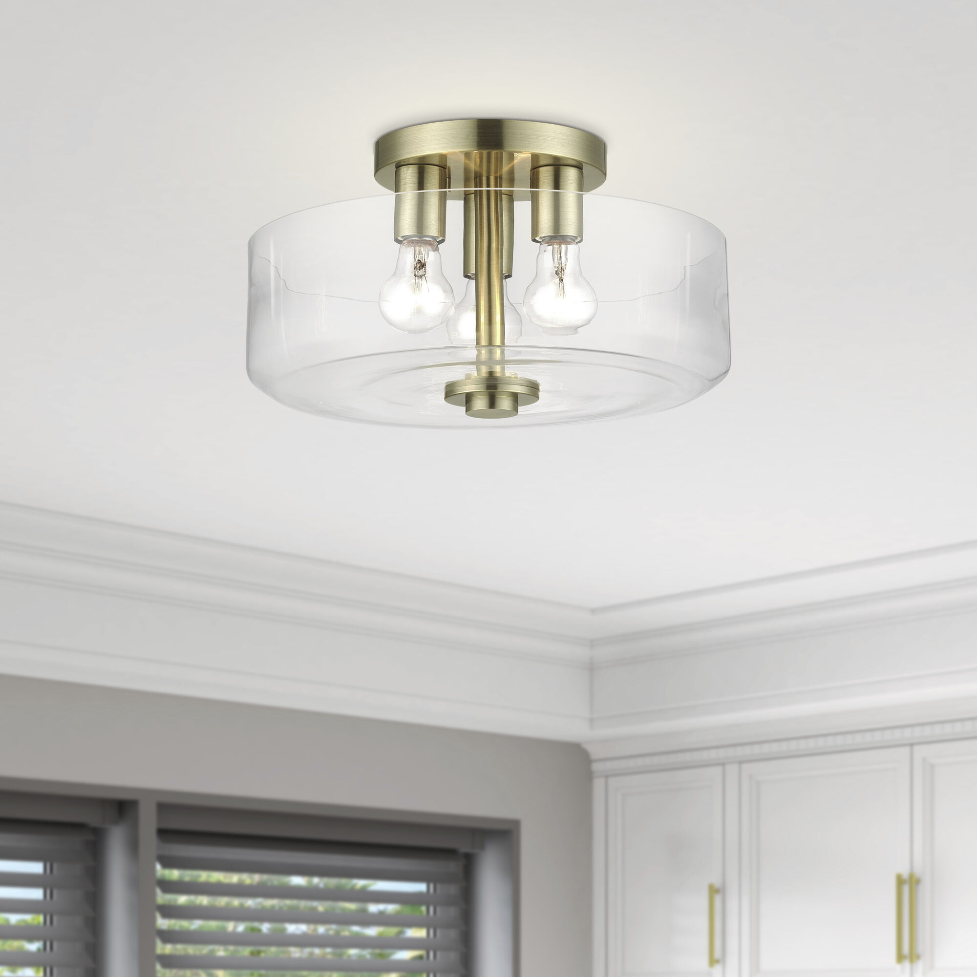 Whitworth 3 Light 14.5 inch Antique Brass Semi-Flush Ceiling Light