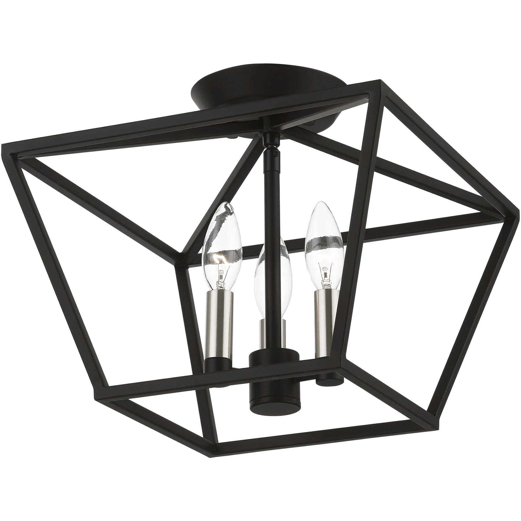 Devone 3 Light 13 inch Black with Brushed Nickel Accents Semi-Flush Ceiling Light, Square