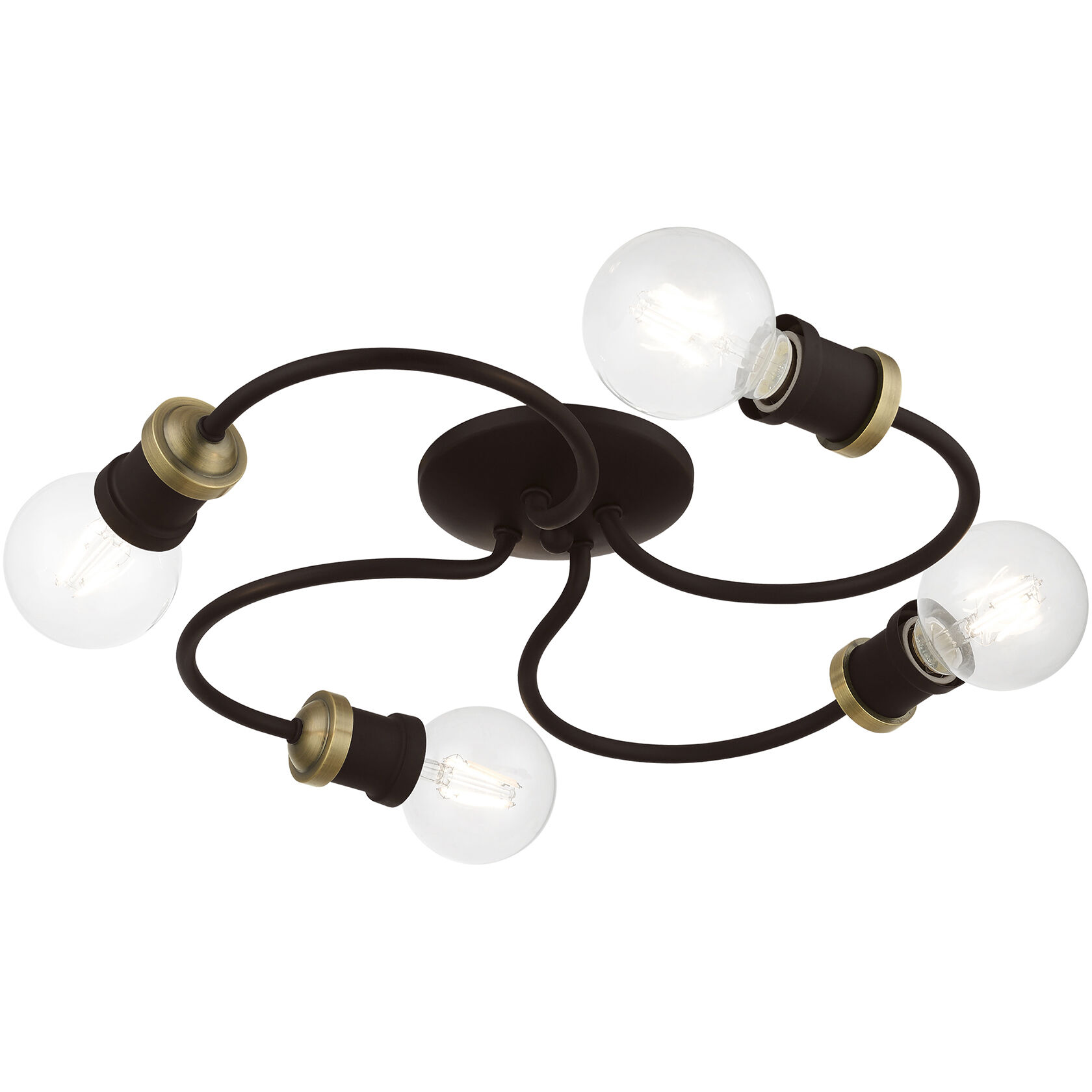 Bromley 4 Light 16 inch Bronze with Antique Brass Accents Flush Mount Ceiling Light, Large