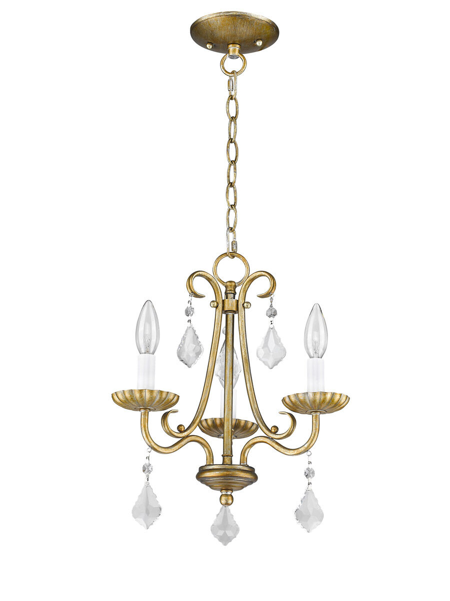 Daphne 3 Light 14 inch Antique Gold Leaf Mini Chandelier Ceiling Light