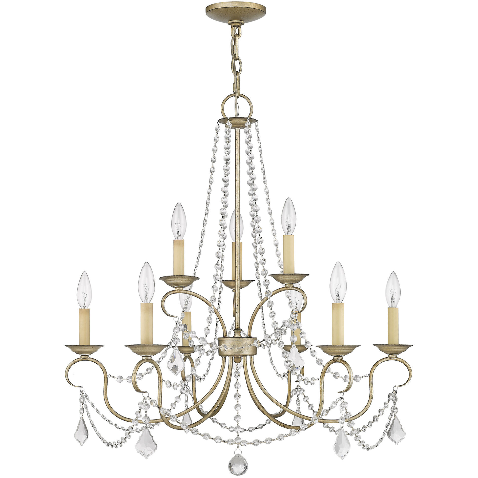 Pennington 9 Light 28 inch Hand Painted Antique Silver Leaf Chandelier Ceiling Light