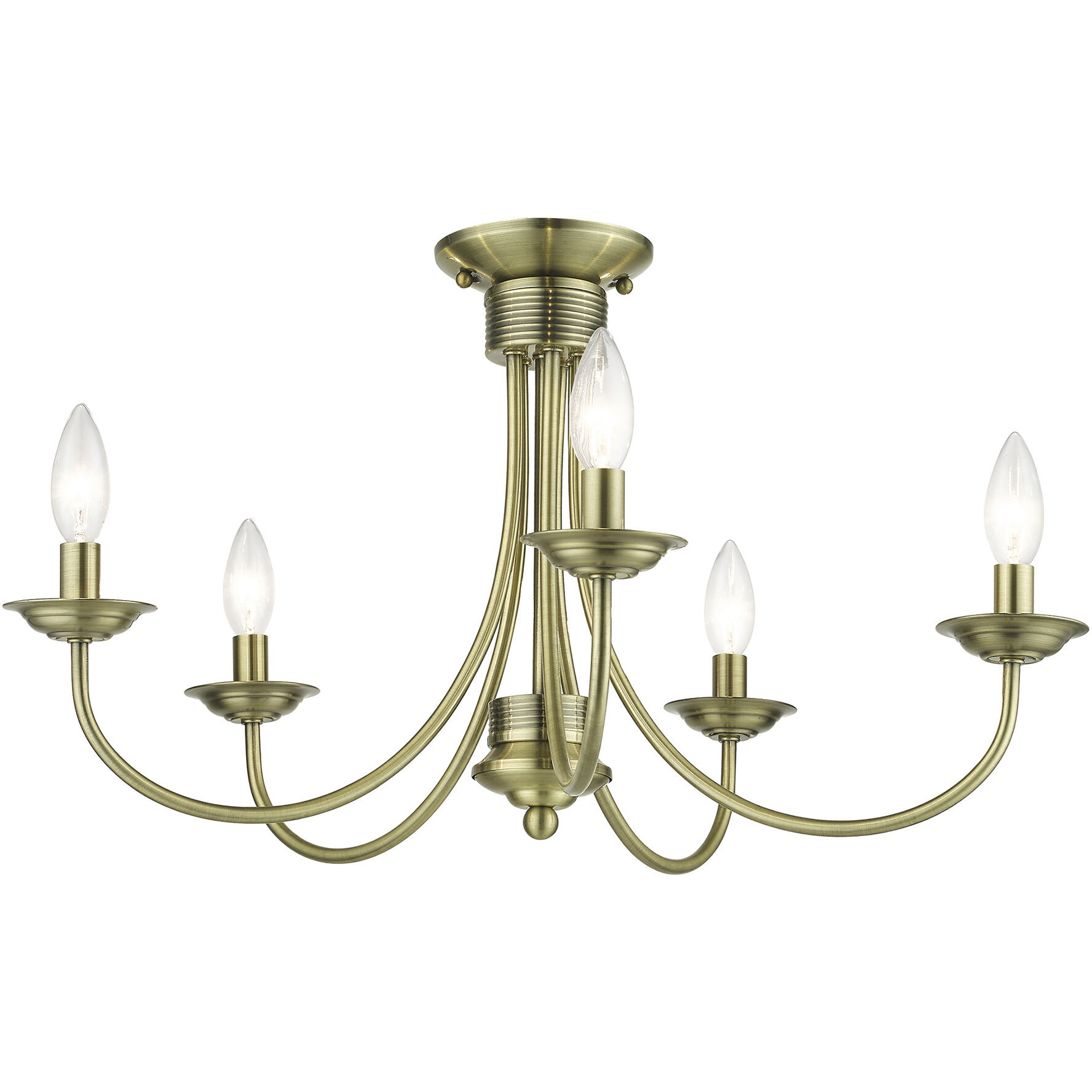 Estate 5 Light 24 inch Antique Brass Semi Flush Mount Ceiling Light, Large