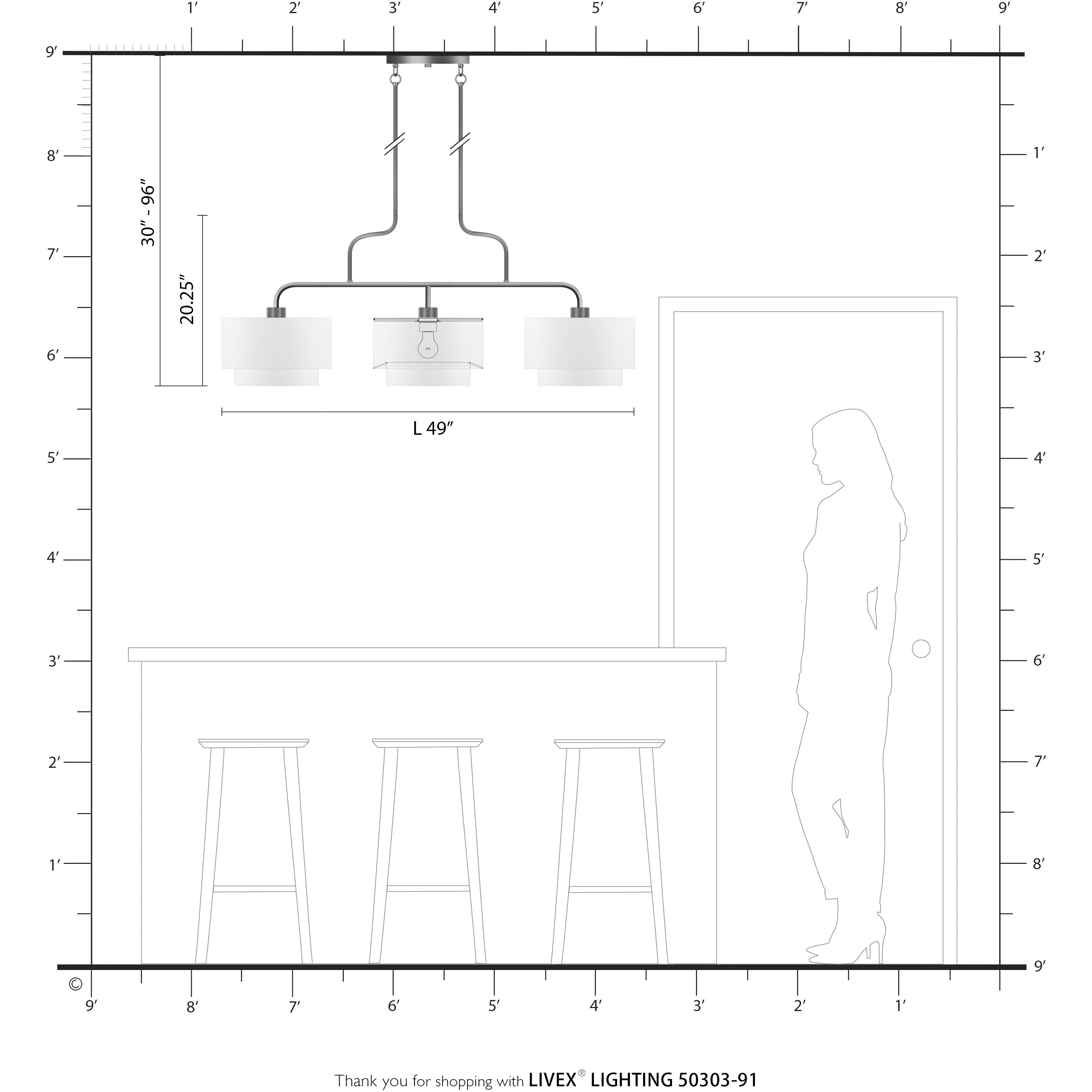 Manorwood 3 Light 49 inch Brushed Nickel Linear Chandelier Ceiling Light