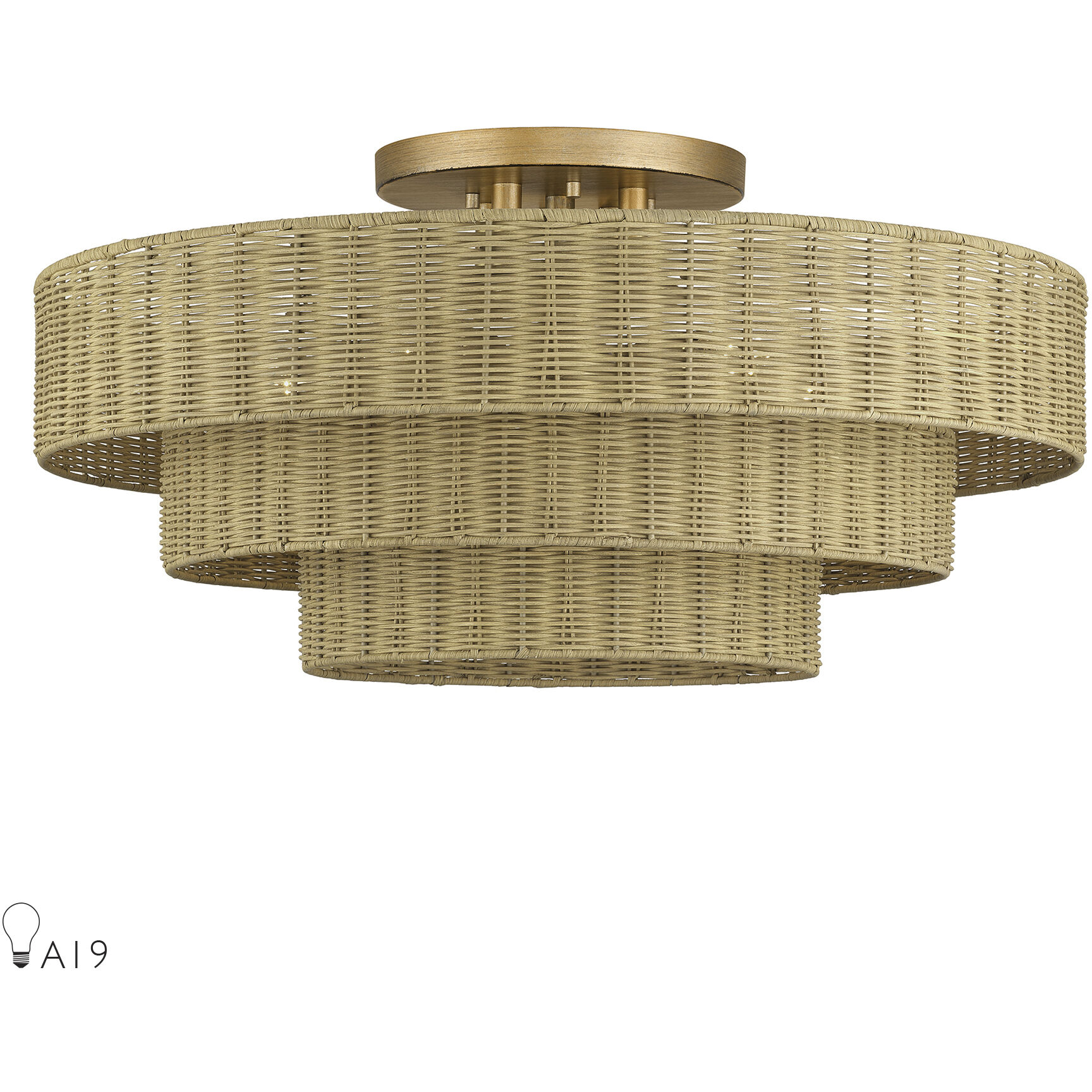 Weavington 5 Light 28 inch Antique Gold Leaf Semi Flush Mount Ceiling Light, Extra Large