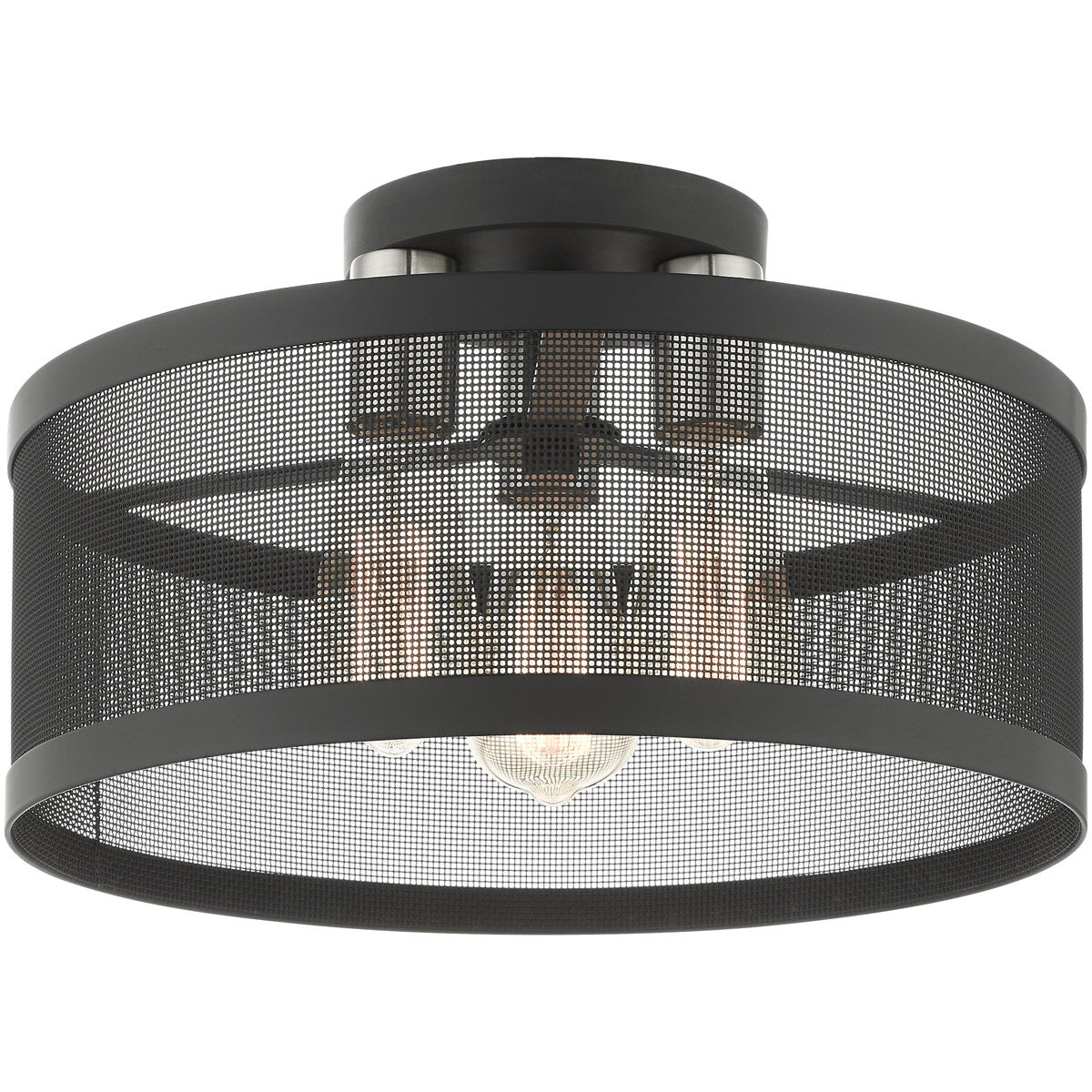 Industro 3 Light 15 inch Black with Brushed Nickel Accents Semi Flush Ceiling Light