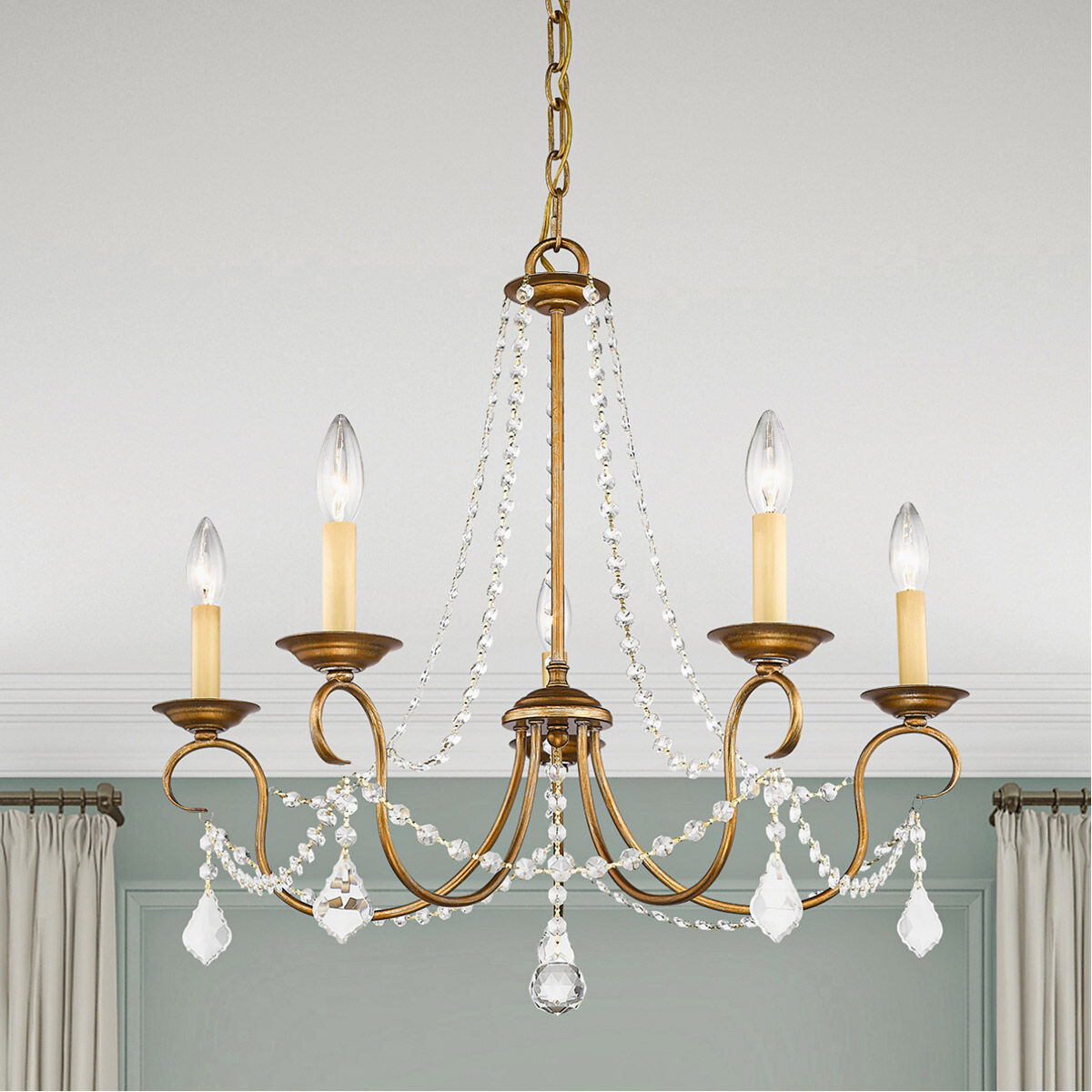 Pennington 5 Light 25 inch Antique Gold Leaf Chandelier Ceiling Light