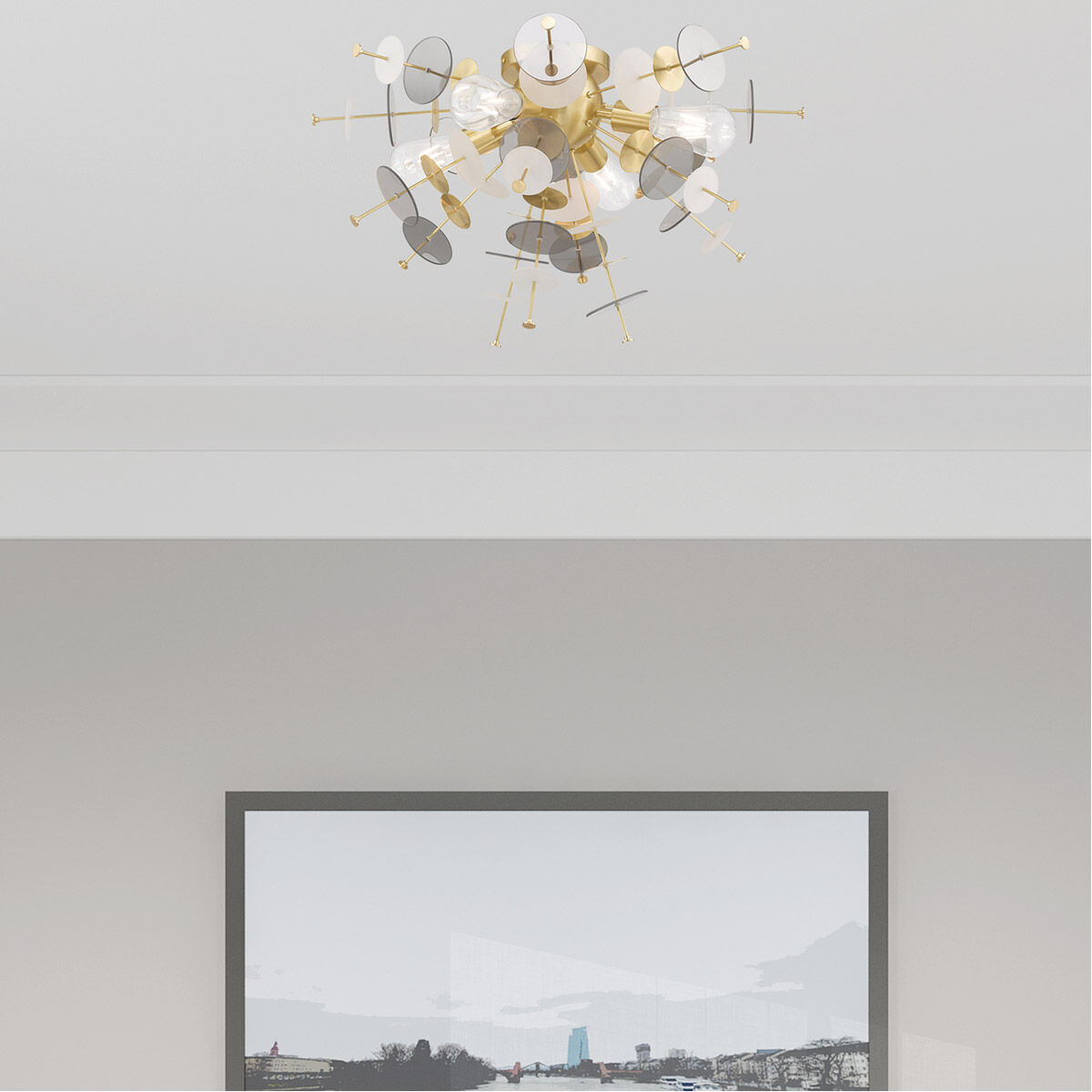 Circulo 4 Light 24 inch Satin Brass Flush Mount Ceiling Light