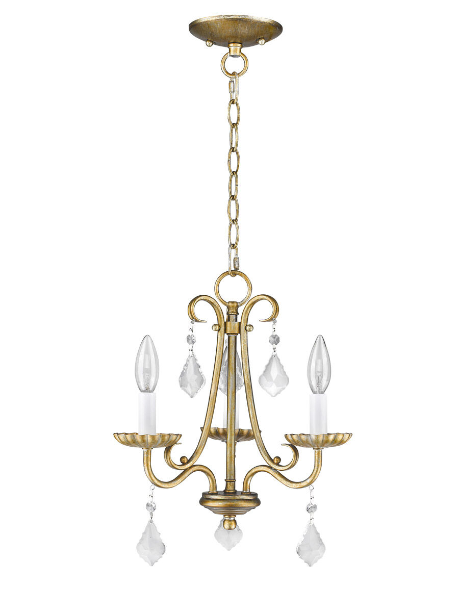 Daphne 3 Light 14 inch Antique Gold Leaf Mini Chandelier Ceiling Light