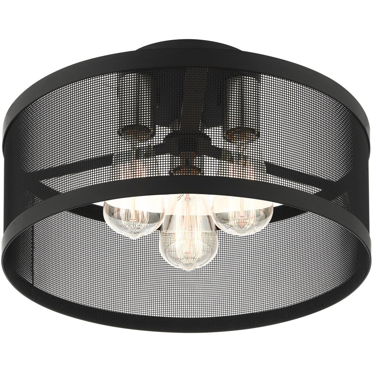 Industro 3 Light 15 inch Black with Brushed Nickel Accents Semi Flush Ceiling Light