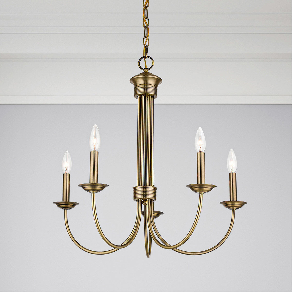 Estate 5 Light 25 inch Antique Brass Chandelier Ceiling Light