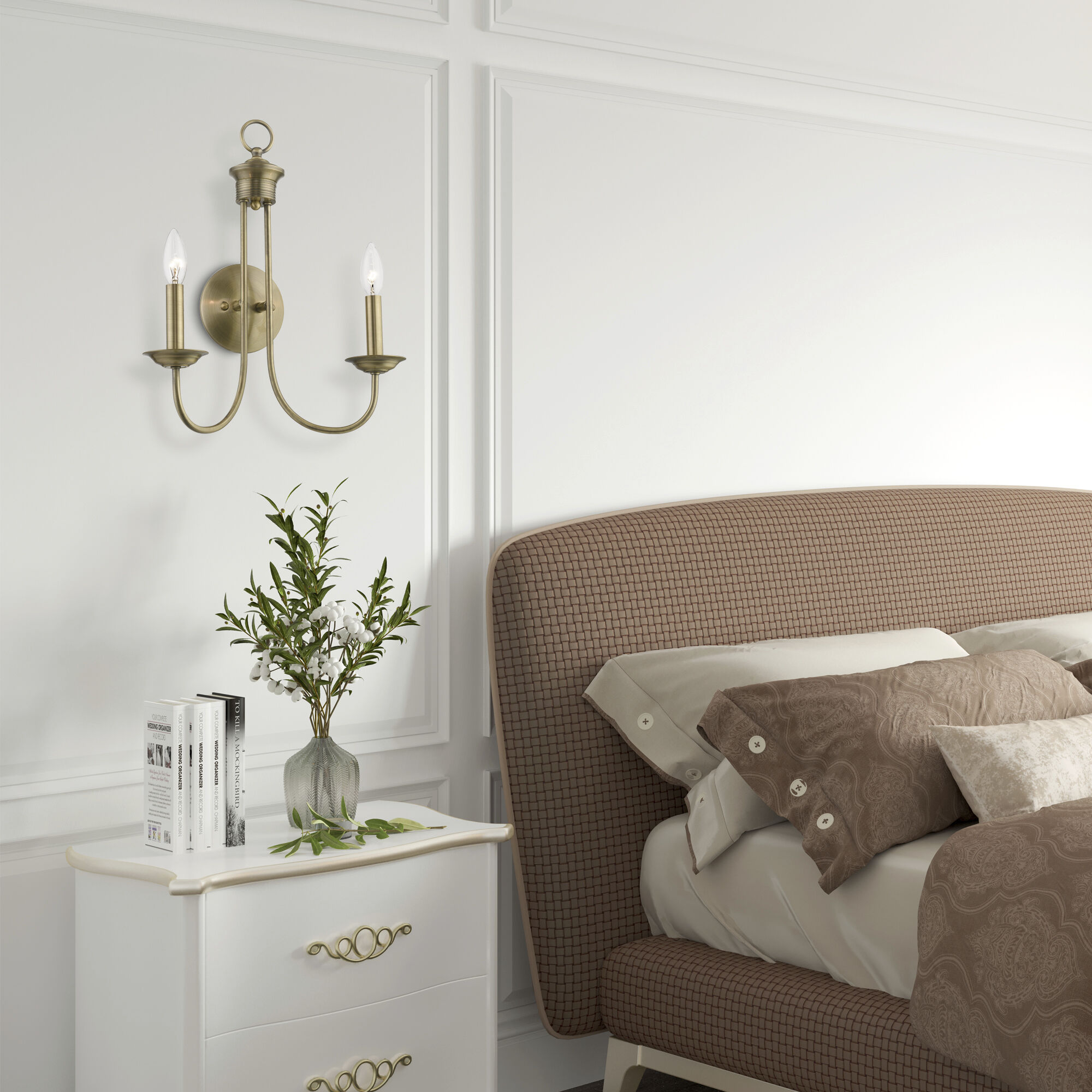 Estate 2 Light 14 inch Antique Brass Double Sconce Wall Light