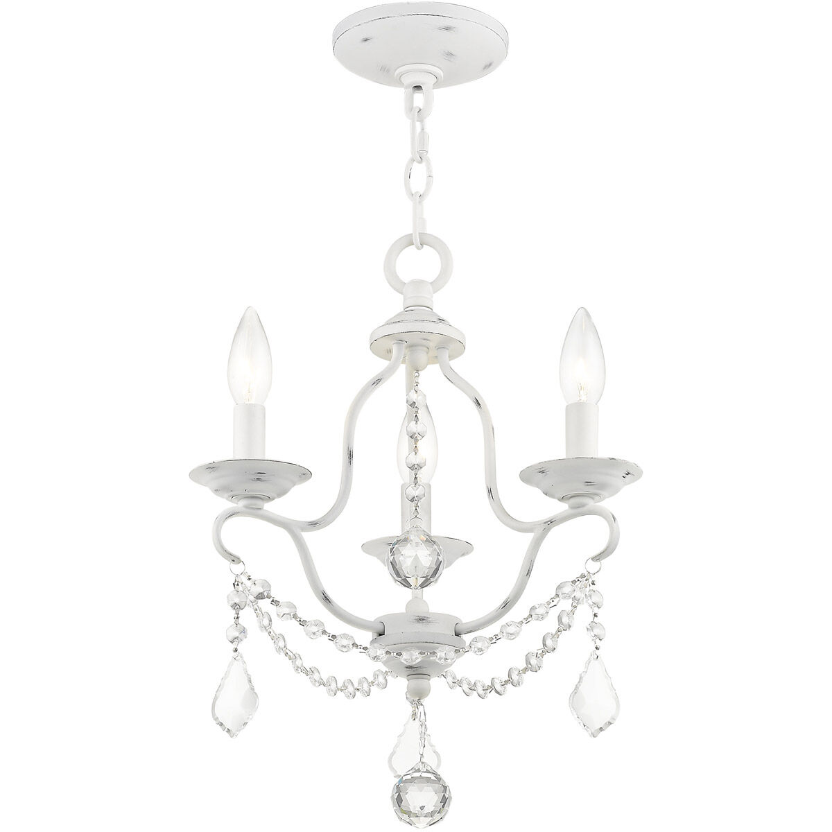 Chesterfield 3 Light 12 inch Antique White Mini Chandelier Ceiling Light