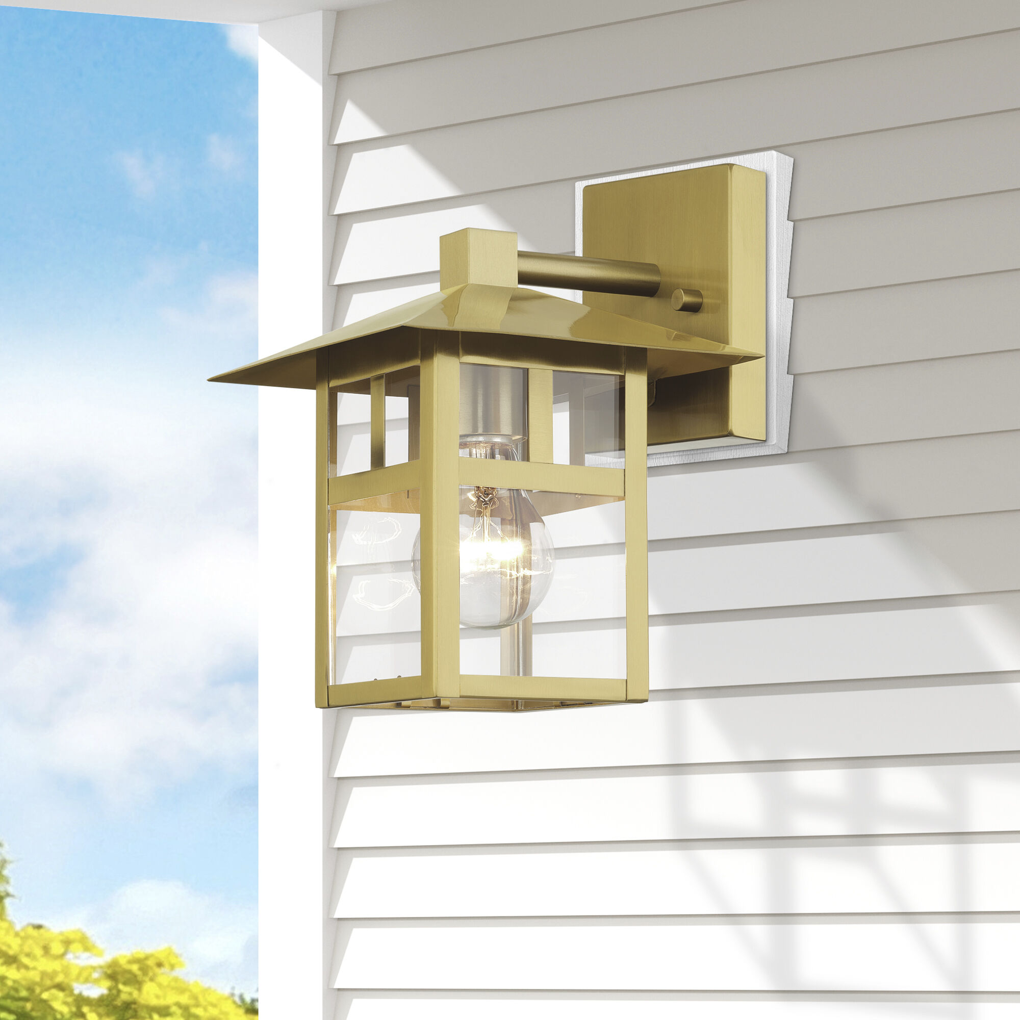 Crestlake 1 Light 9.5 inch Satin Gold Outdoor Wall Lantern