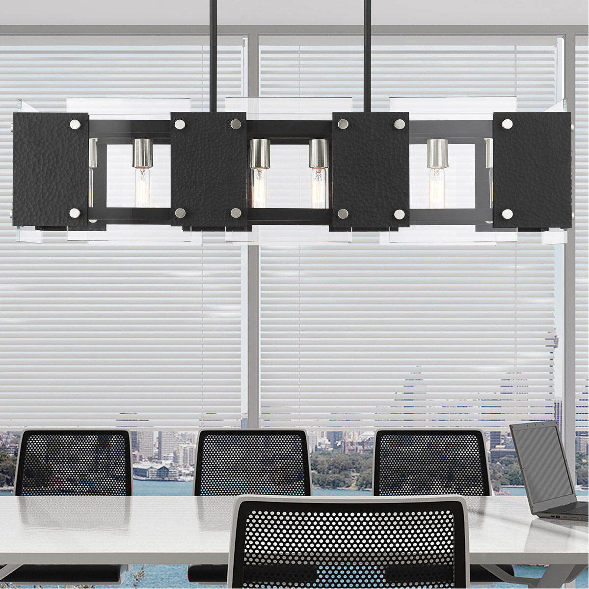 Barcelona 8 Light 44 inch Black with Brushed Nickel Accents Linear Chandelier Ceiling Light