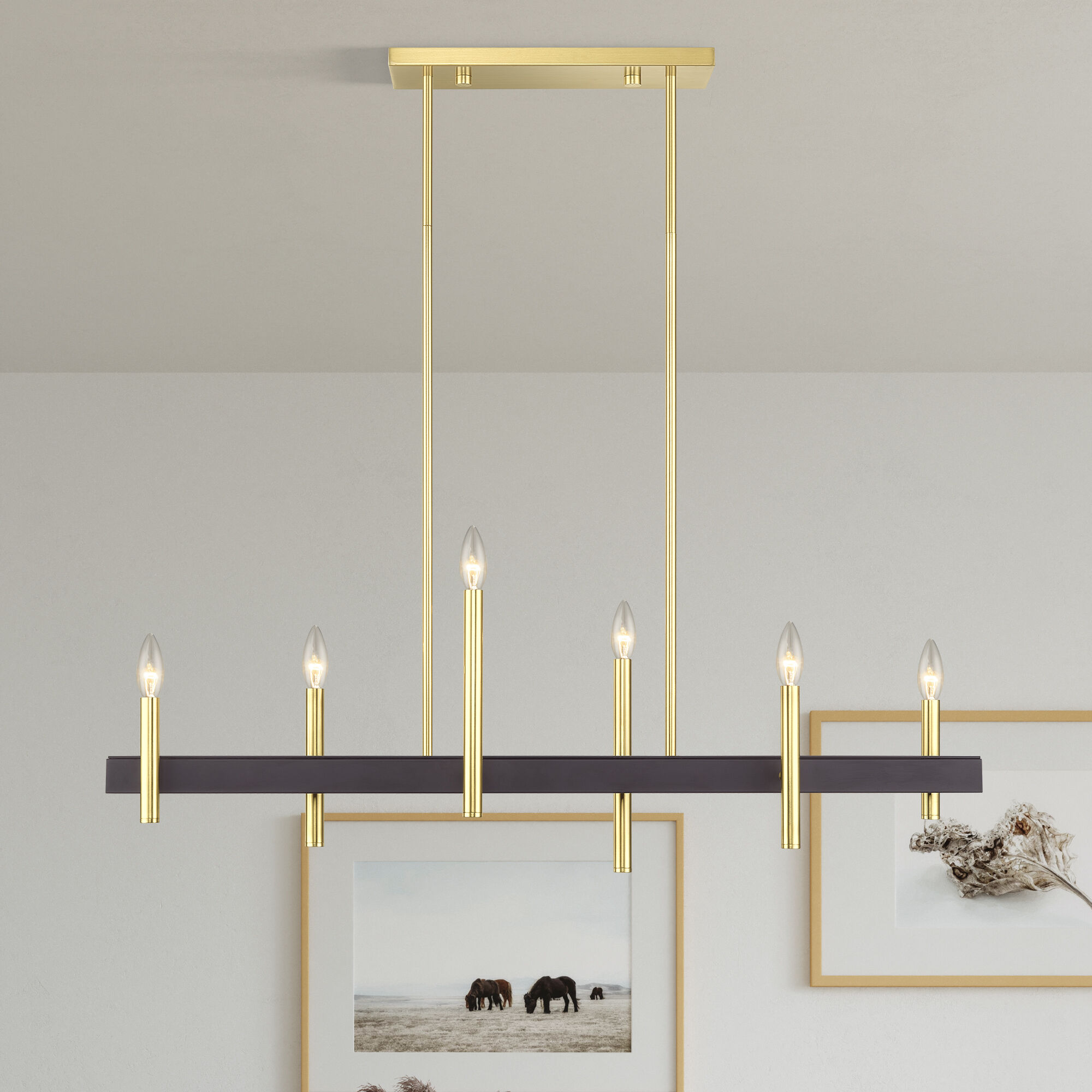Denmark 6 Light 40 inch Satin Brass with Bronze Accents Linear Chandelier Ceiling Light
