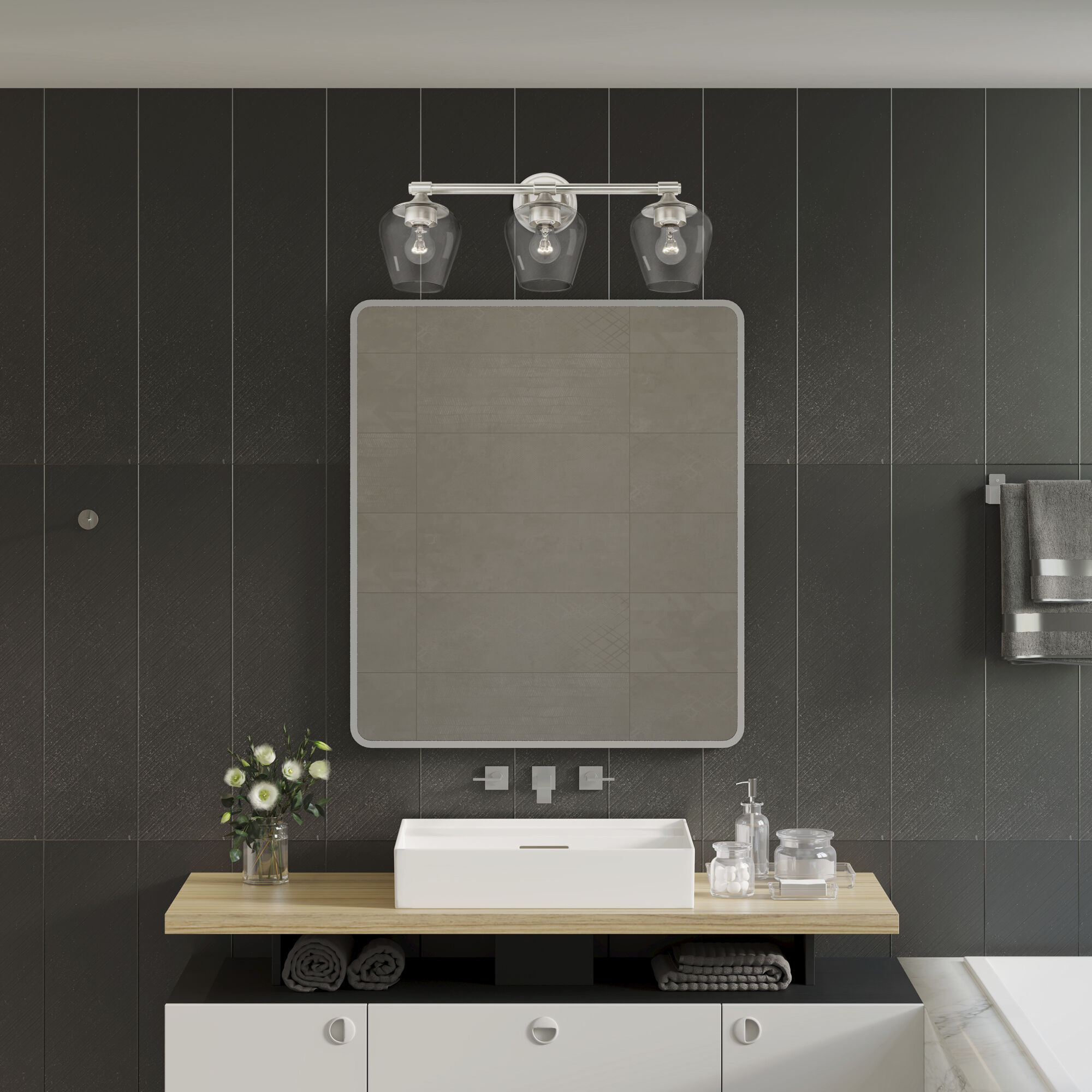 Willow 3 Light 23 inch Brushed Nickel Vanity Sconce Wall Light