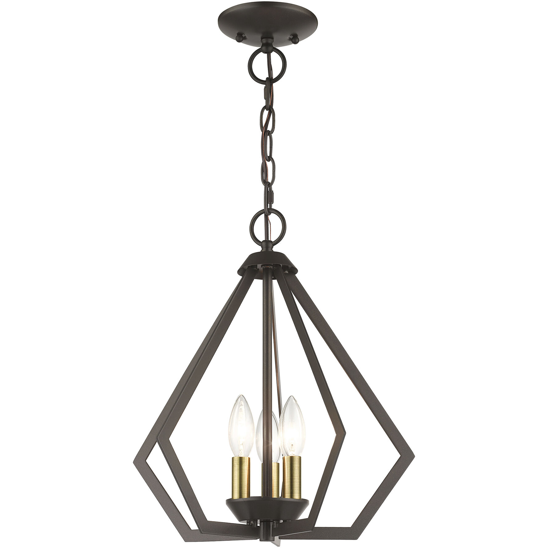 Prism 3 Light 14 inch English Bronze with Antique Brass Finish Accents Semi Flush Mount Ceiling Light