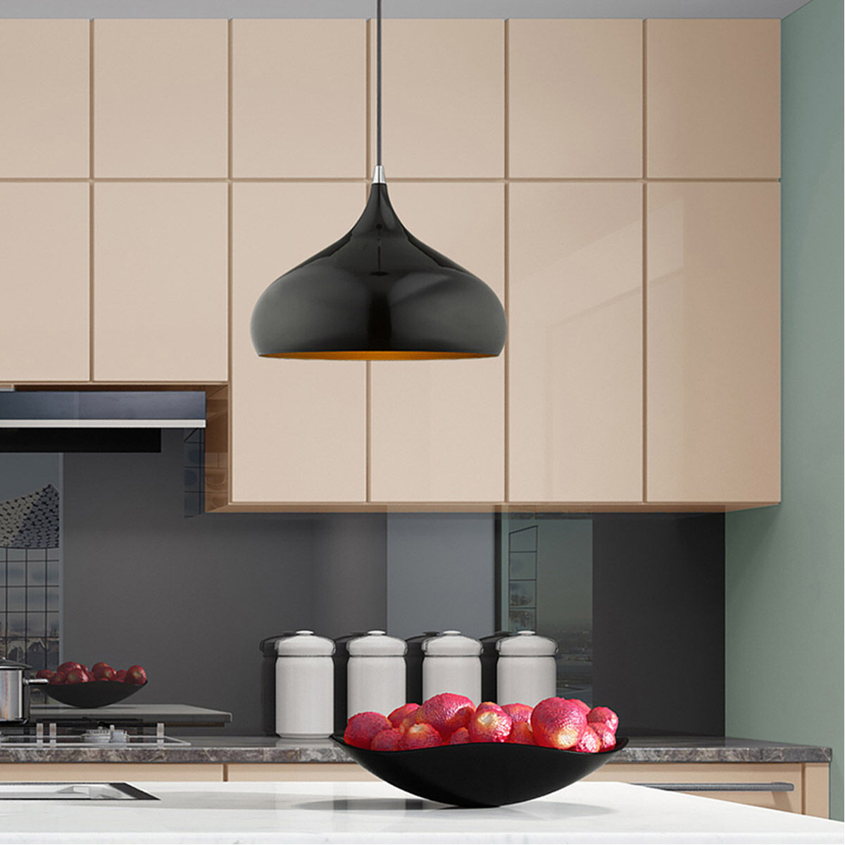 Allison 1 Light 14 inch Shiny Black Mini Pendant Ceiling Light