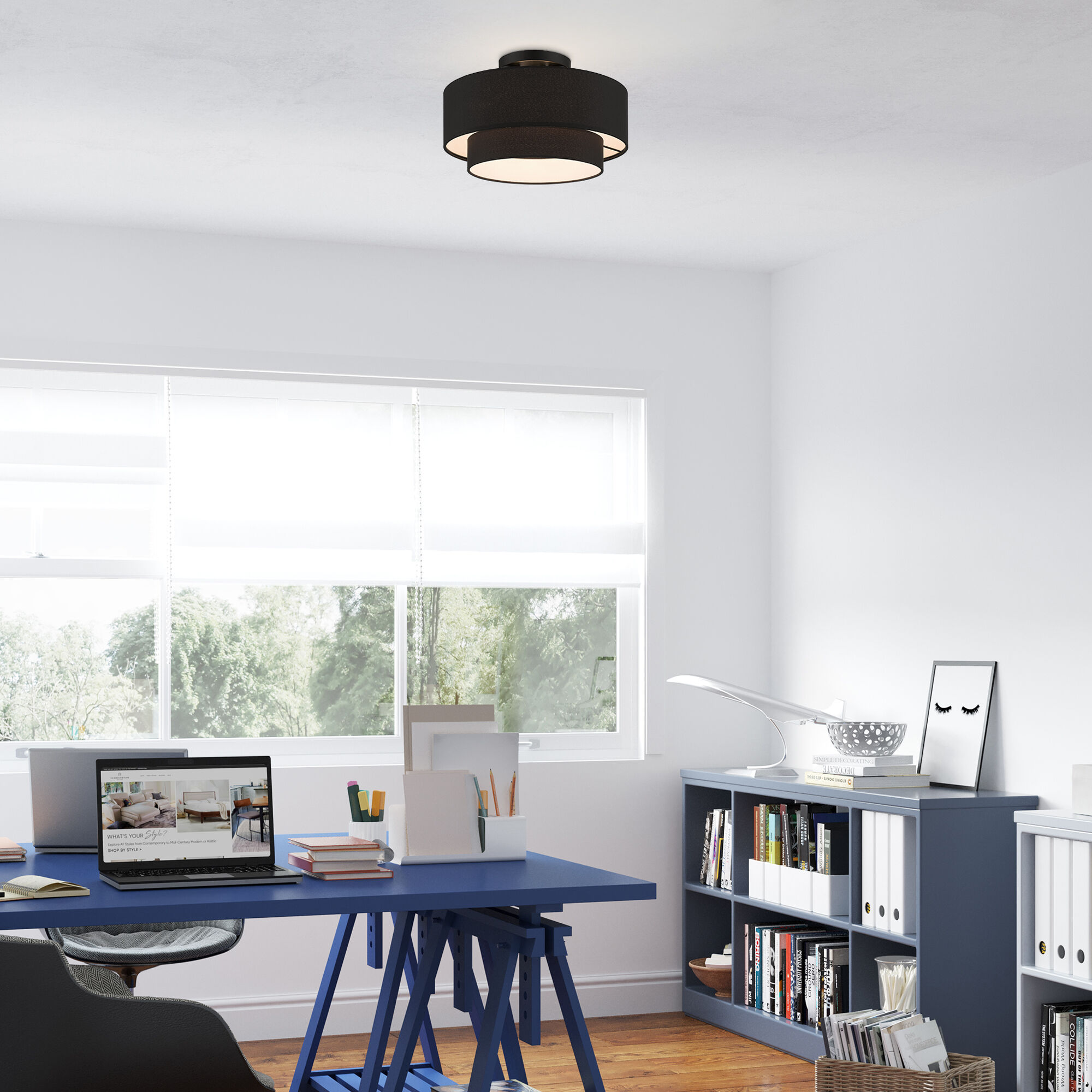 Bainbridge 3 Light 15 inch Black Semi Flush Mount Ceiling Light, Large