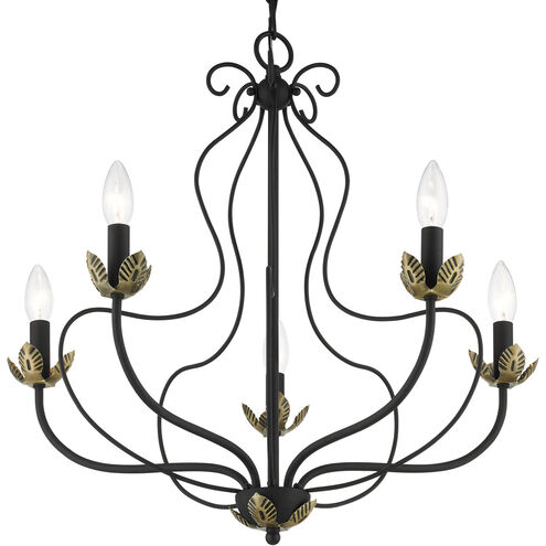 Katarina 5 Light 23 inch Black with Antique Brass Accents Chandelier Ceiling Light