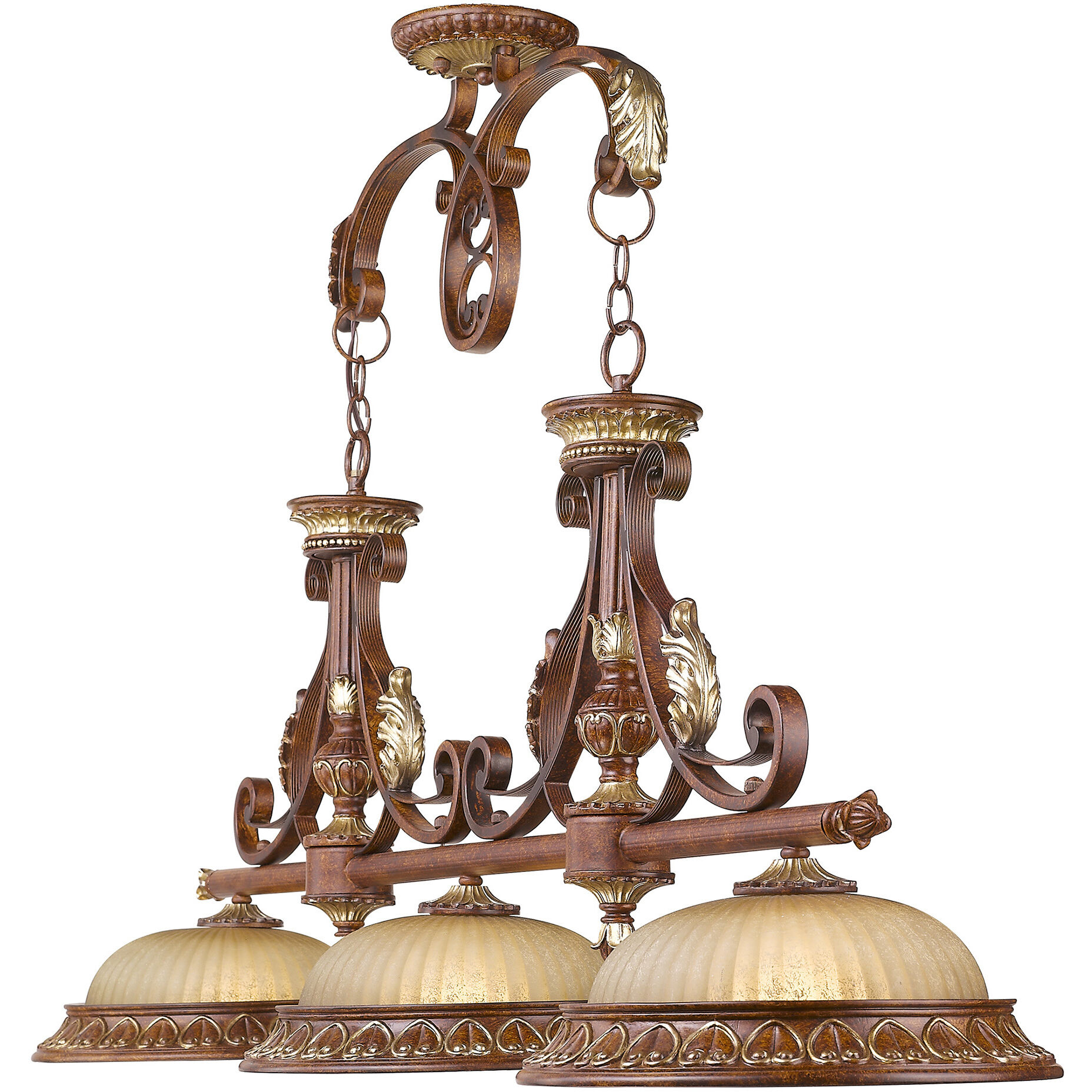 Villa Verona 3 Light 52 inch Verona Bronze with Aged Gold Leaf Accents Island Ceiling Light
