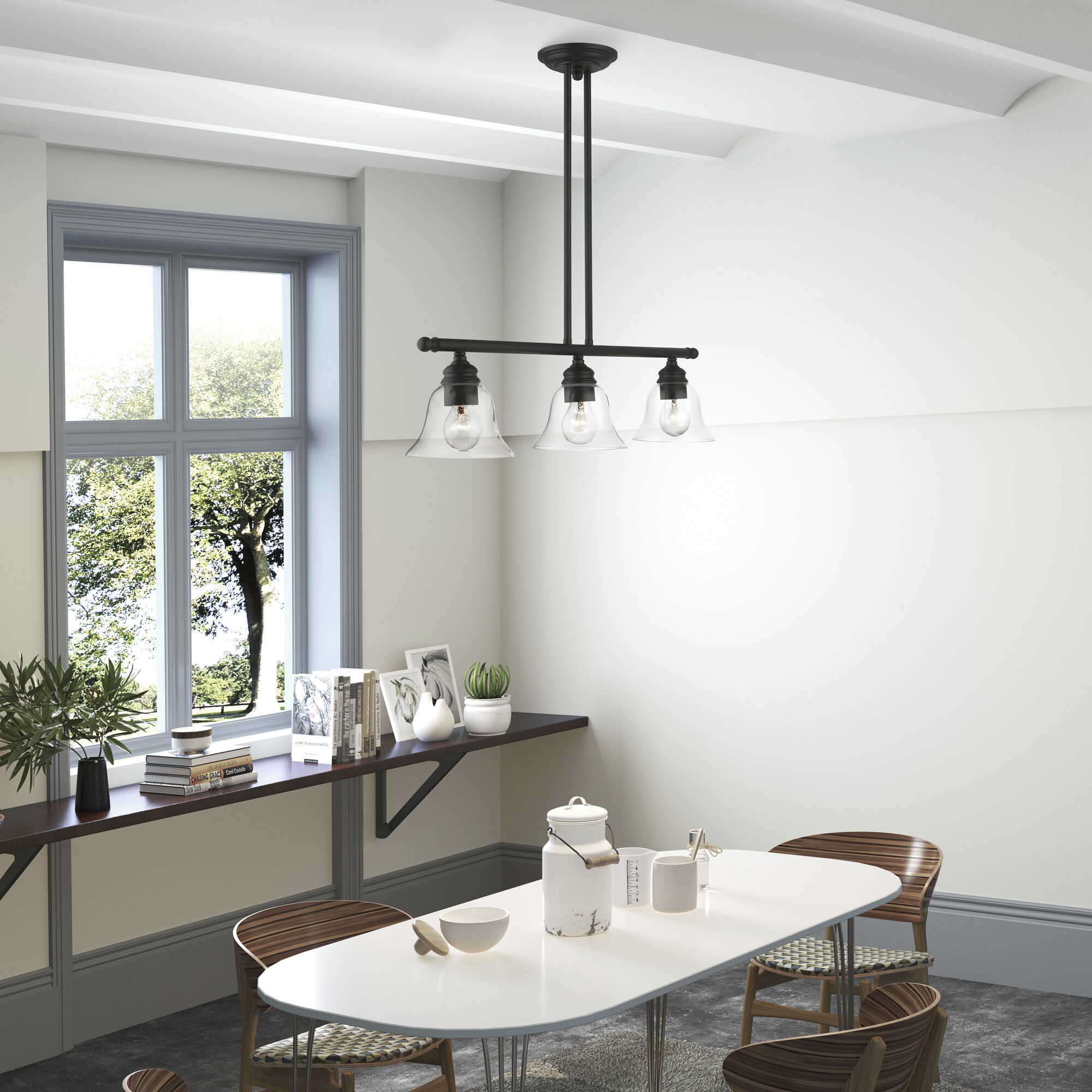 Moreland 3 Light 30 inch Black Linear Chandelier Ceiling Light