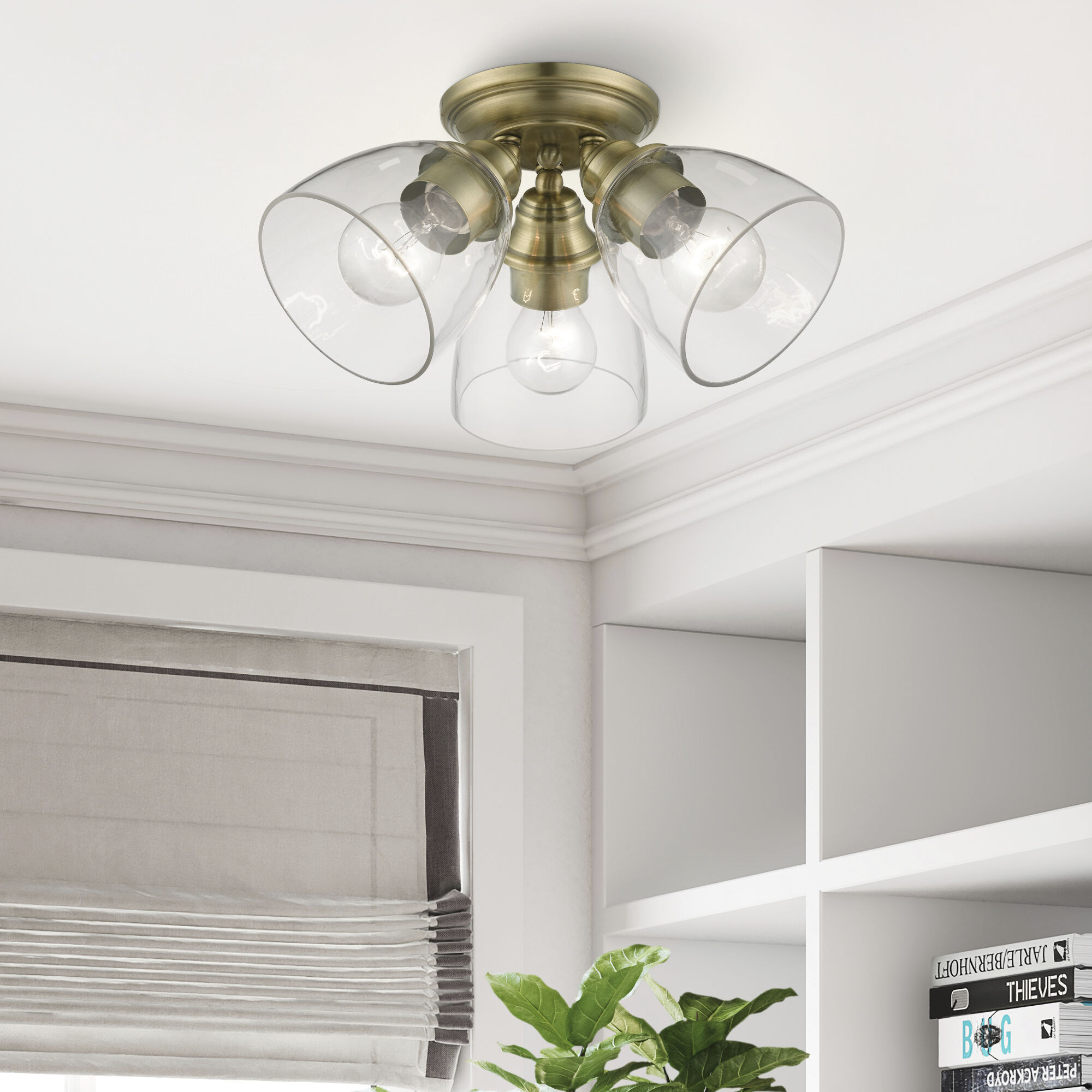 Montgomery 3 Light 14 inch Antique Brass Semi-Flush Ceiling Light