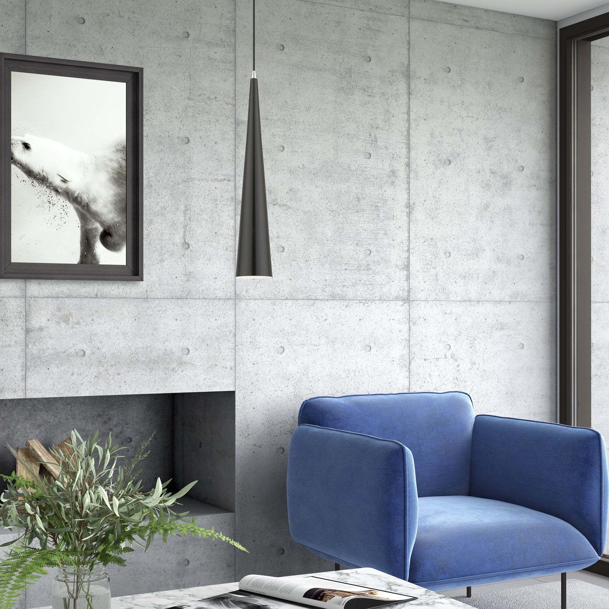 Andes 1 Light 5 inch Shiny Black with Polished Chrome Accents Single Pendant Ceiling Light, Tall