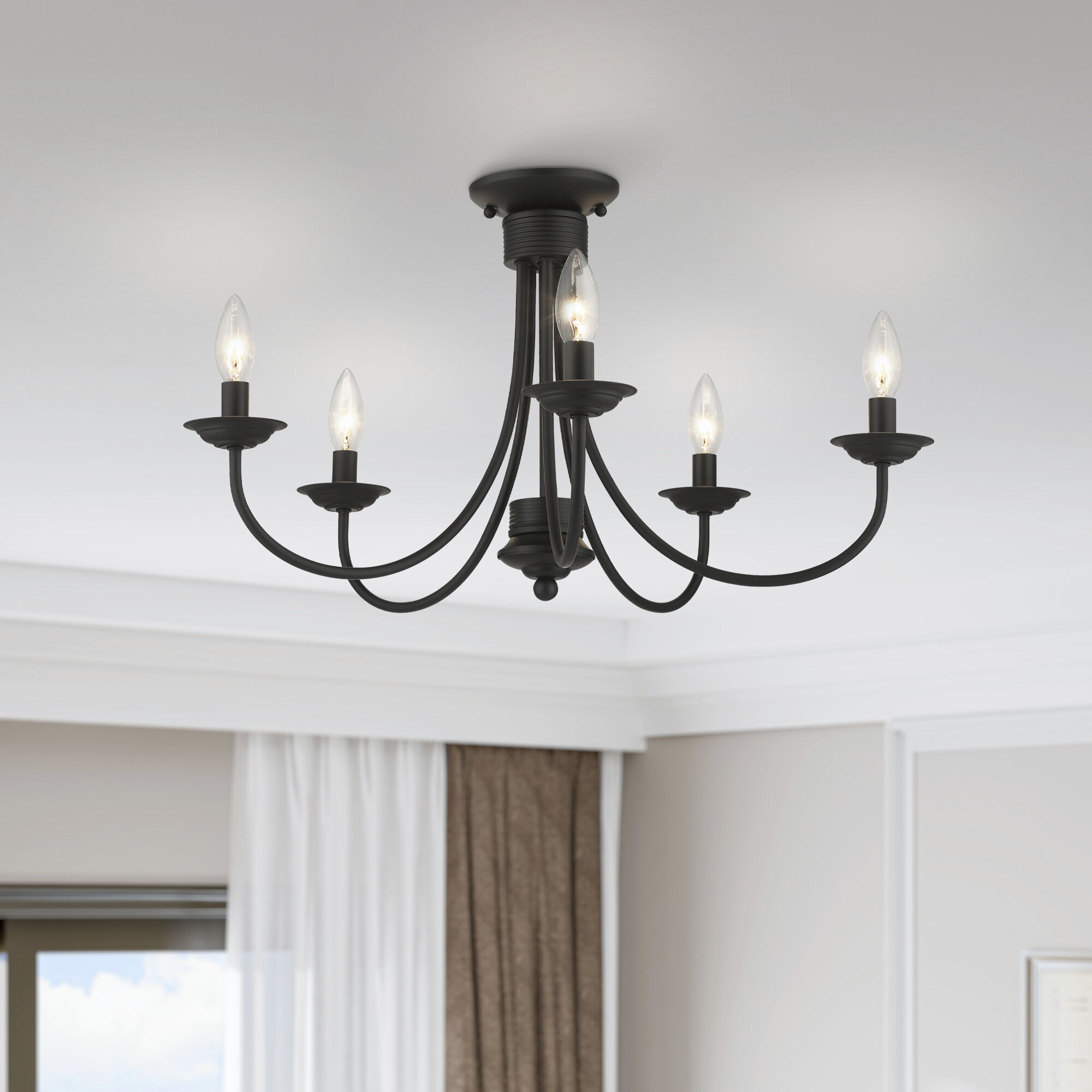 Estate 5 Light 24 inch Black Semi Flush Mount Ceiling Light, Large
