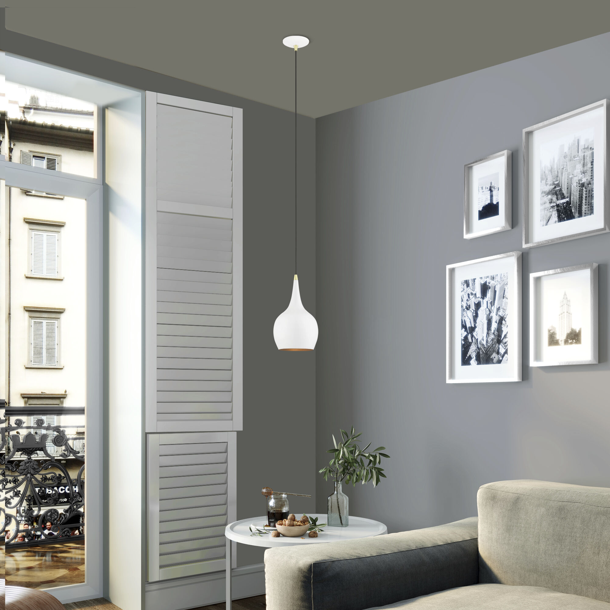 Andes 1 Light 8 inch Shiny White with Polished Brass Accents Mini Pendant Ceiling Light