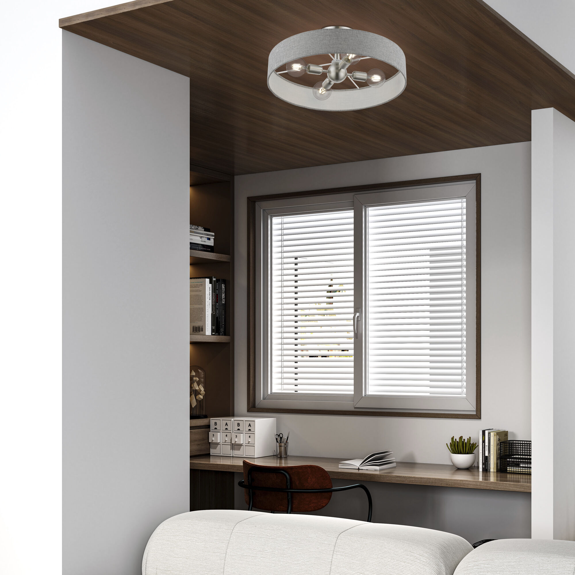 Elmhurst 4 Light 22 inch Brushed Nickel with Shiny White Accents Semi-Flush Ceiling Light, Large