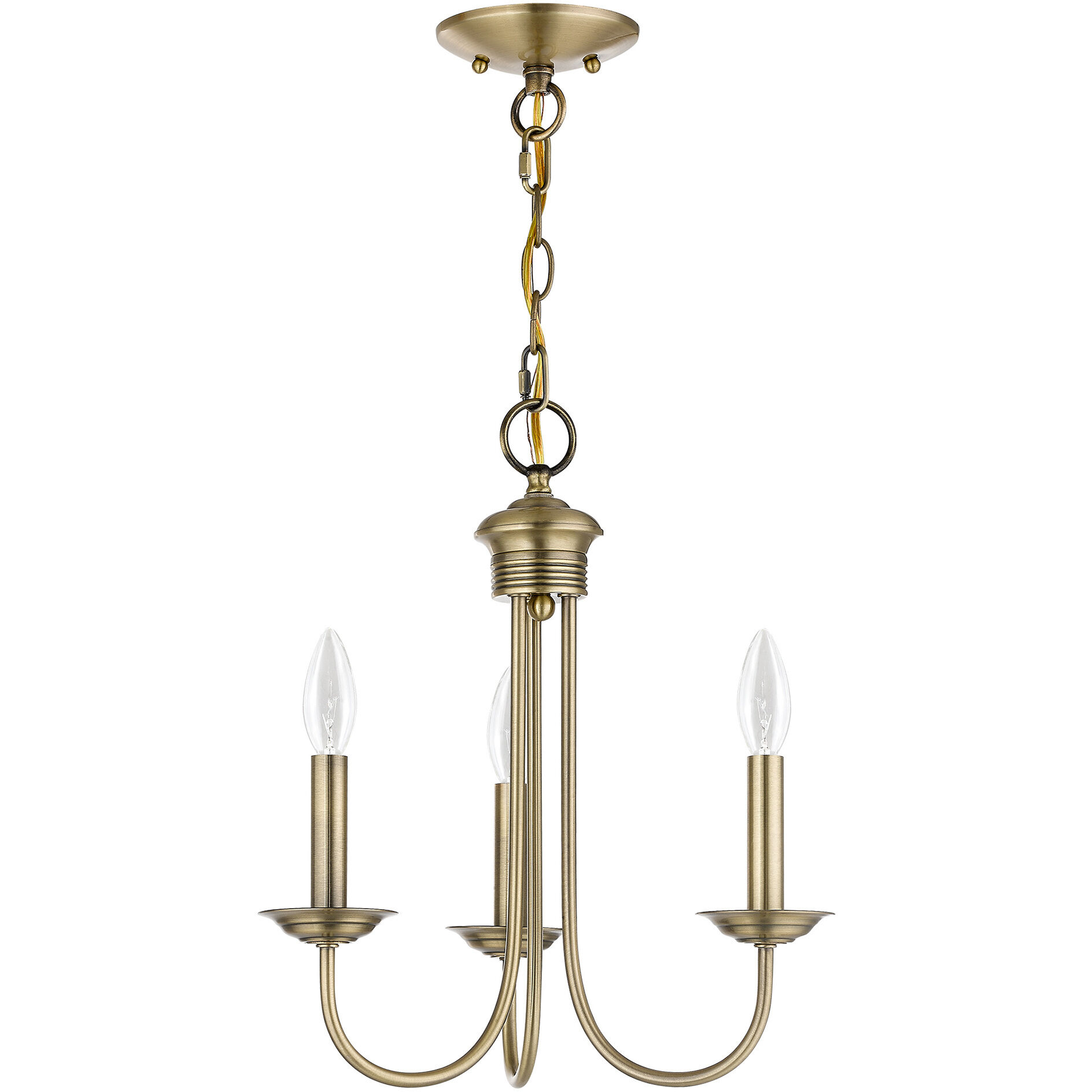 Estate 3 Light 14 inch Antique Brass Mini Chandelier Ceiling Light