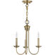 Estate 3 Light 14 inch Antique Brass Mini Chandelier Ceiling Light