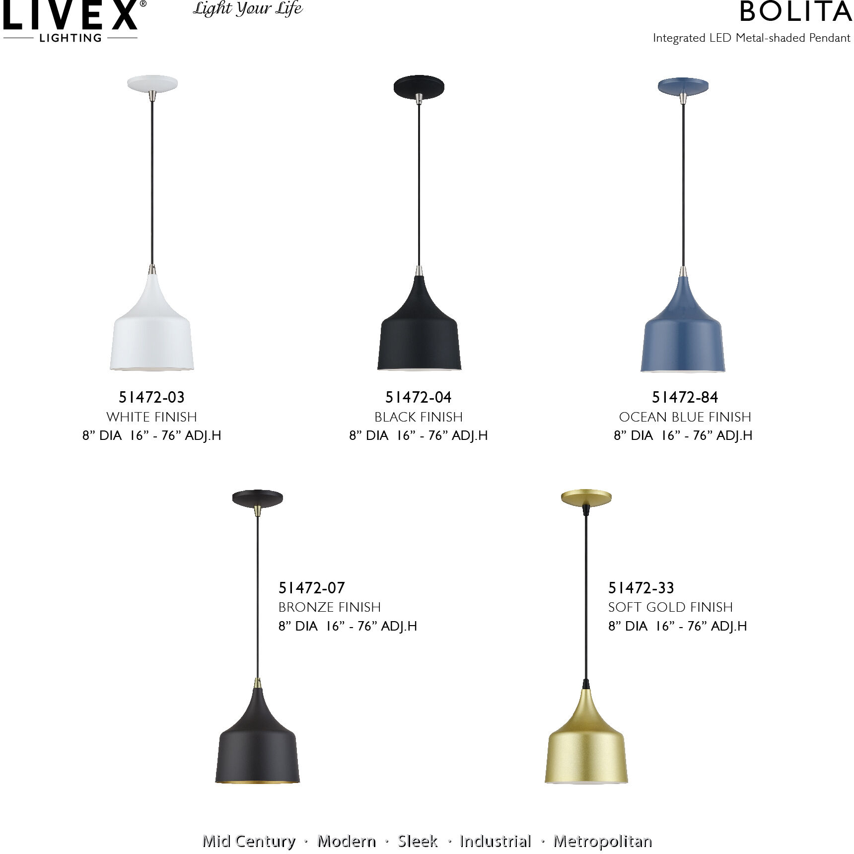 Bolita 8 inch White with Brushed Nickel Accents Pendant Ceiling Light