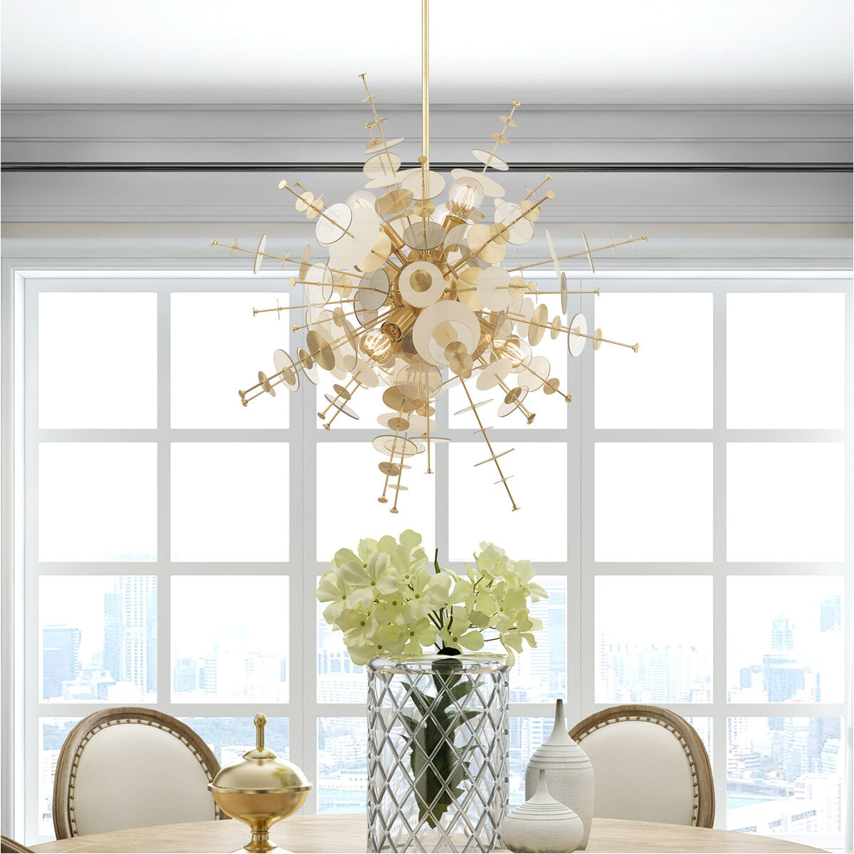 Circulo 6 Light 30 inch Satin Brass Pendant Chandelier Ceiling Light