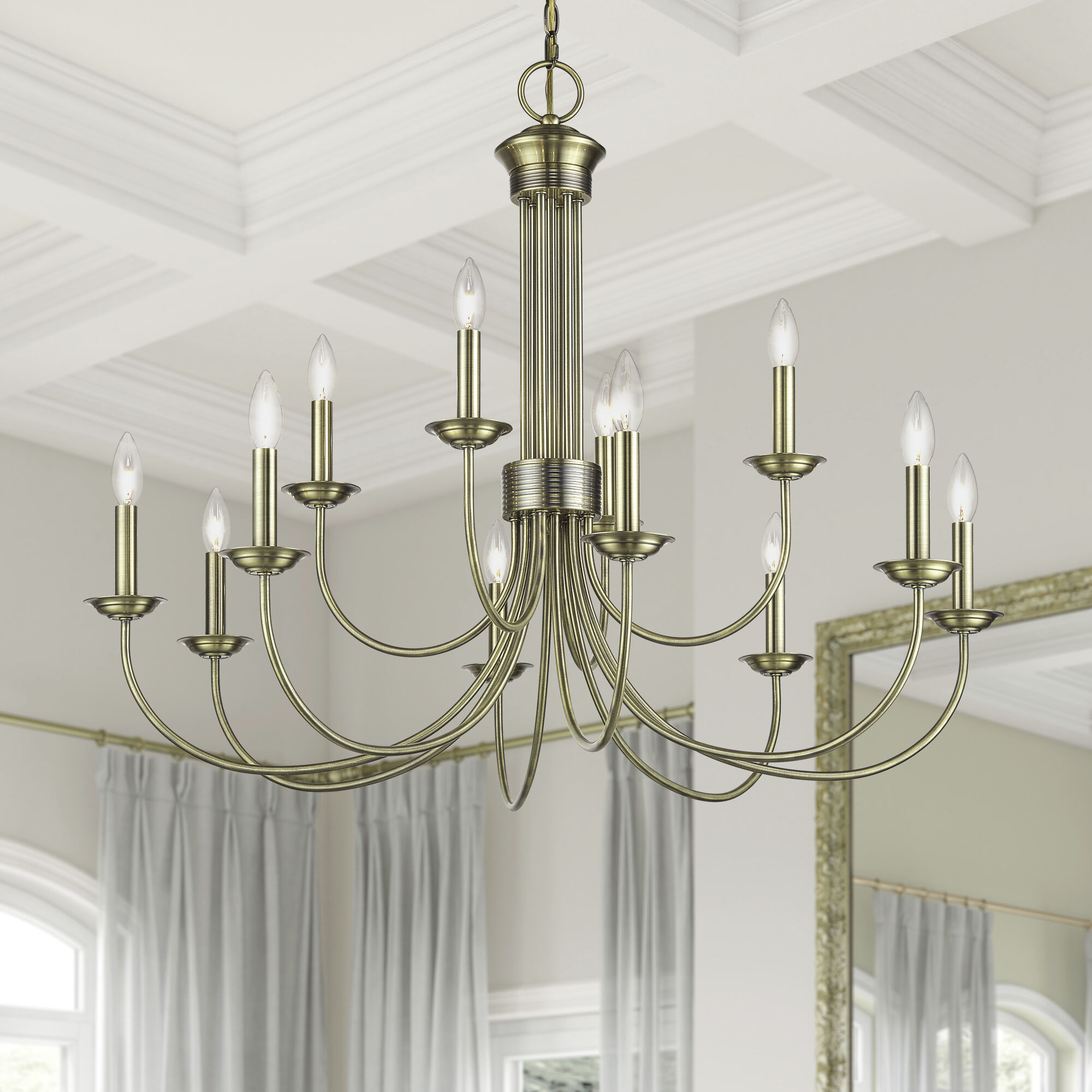 Estate 12 Light 36 inch Antique Brass 2-Tier Chandelier Ceiling Light
