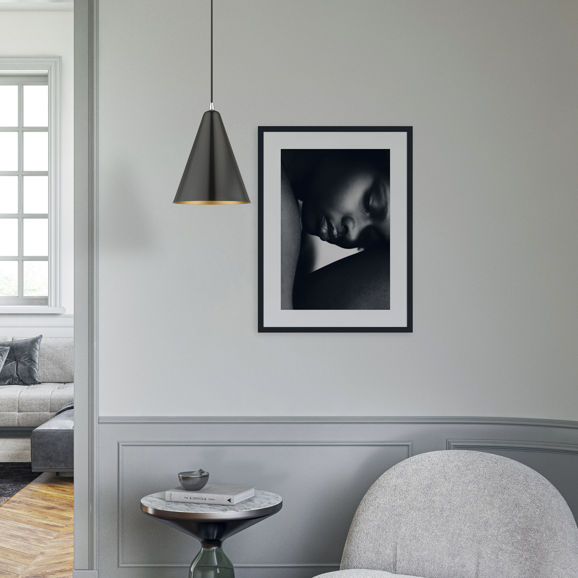 Dulce 1 Light 10 inch Shiny Black with Polished Chrome Accents Pendant Ceiling Light