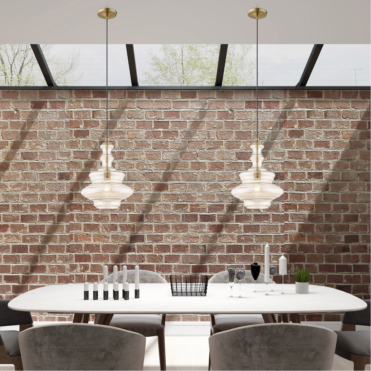 Art Glass 1 Light 12 inch Antique Brass Mini Pendant Ceiling Light