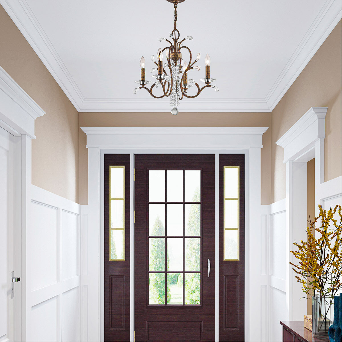 Serafina 4 Light 20 inch Hand Applied Venetian Golden Bronze Mini Chandelier Ceiling Light