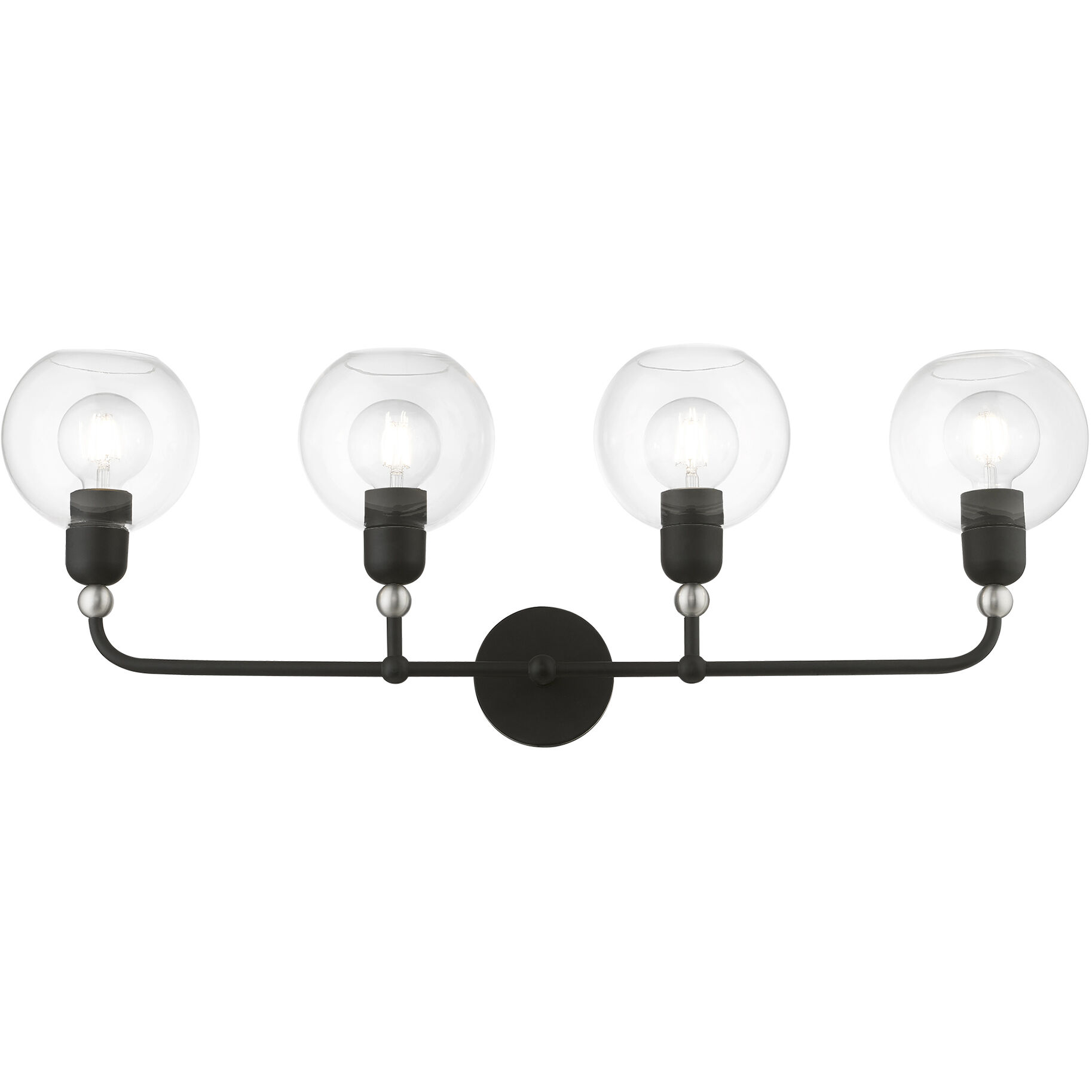 Downtown 4 Light 36 inch Black with Brushed Nickel Accents Vanity Sconce Wall Light, Large, Sphere