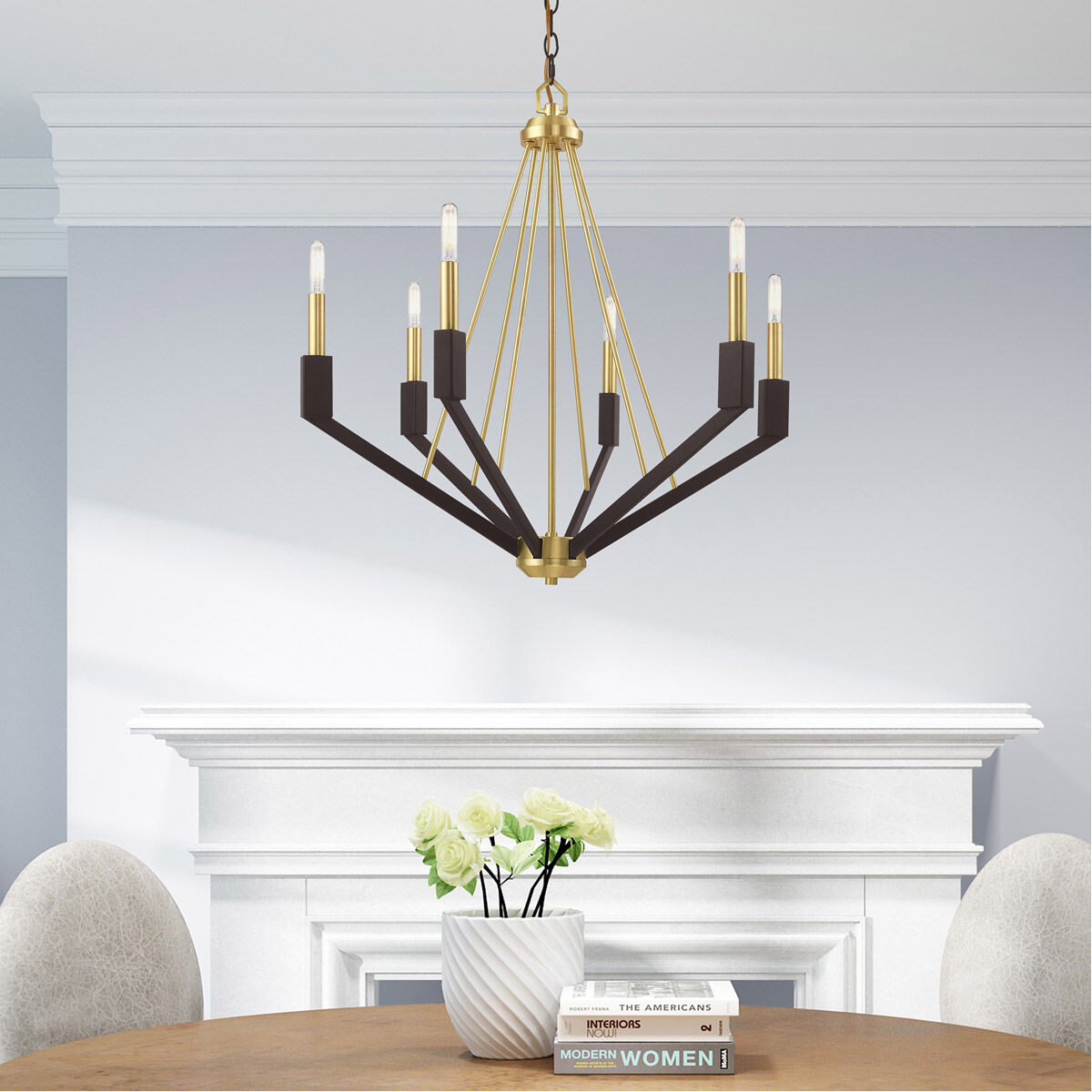 Beckett 6 Light 26 inch Satin Brass & Bronze Chandelier Ceiling Light